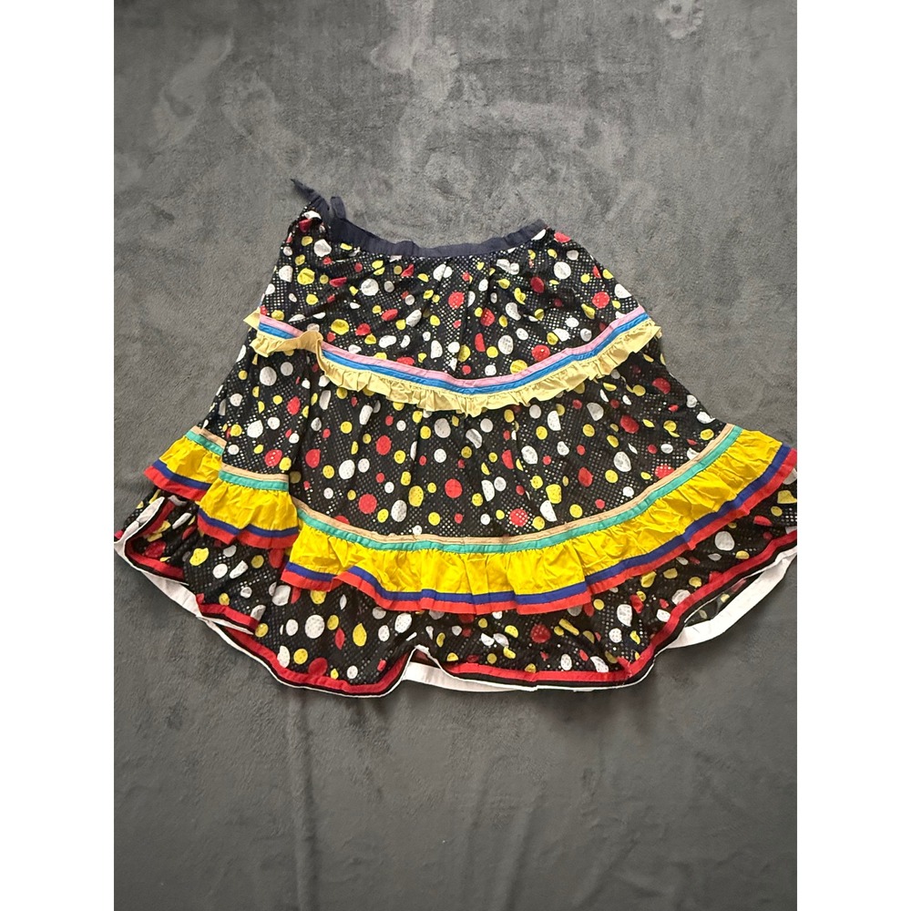 Vintage Native American Ribbon Skirt Polka Dot Tiered Ruffle Boho Folk C 1970s